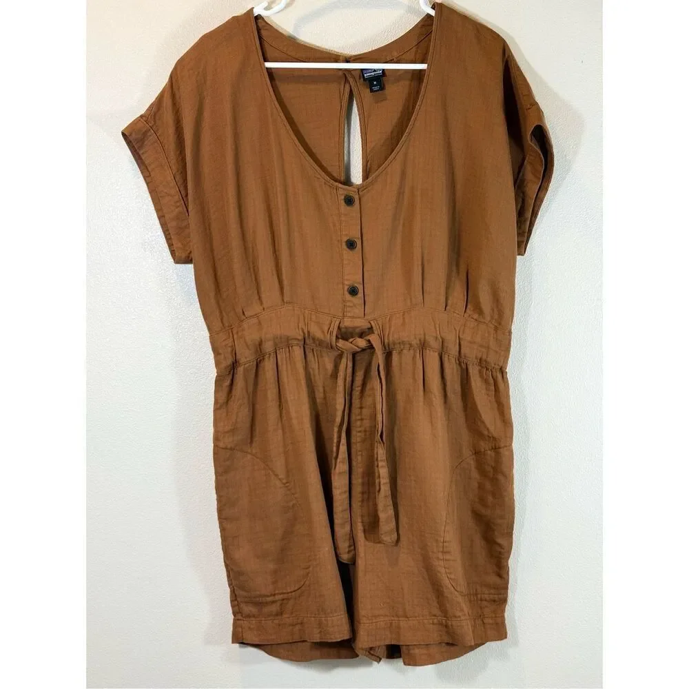 Patagonia Organic Cotton Gauze Open Back Romper Jumpsuit One Piece Women's M
